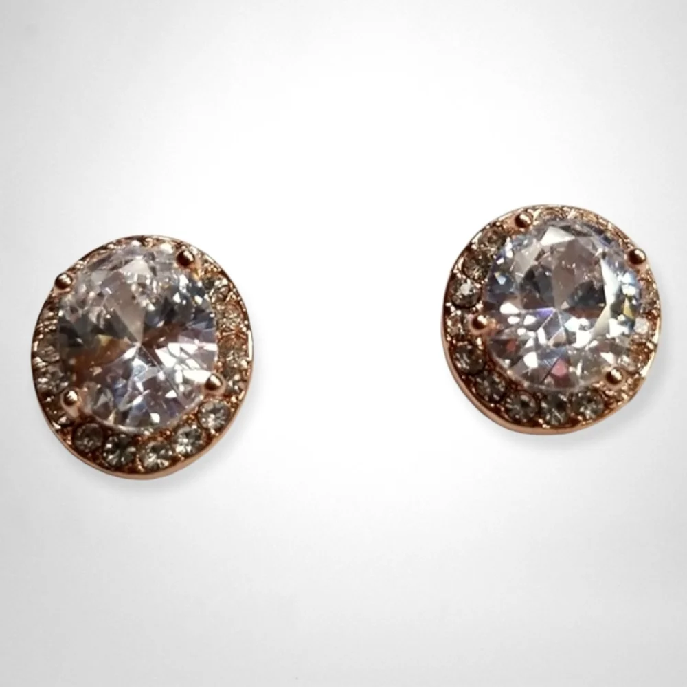 Cubic Zirconia Rose Gold Post Back Oval Earrings For Pierced Ears - Picture 5 of 12